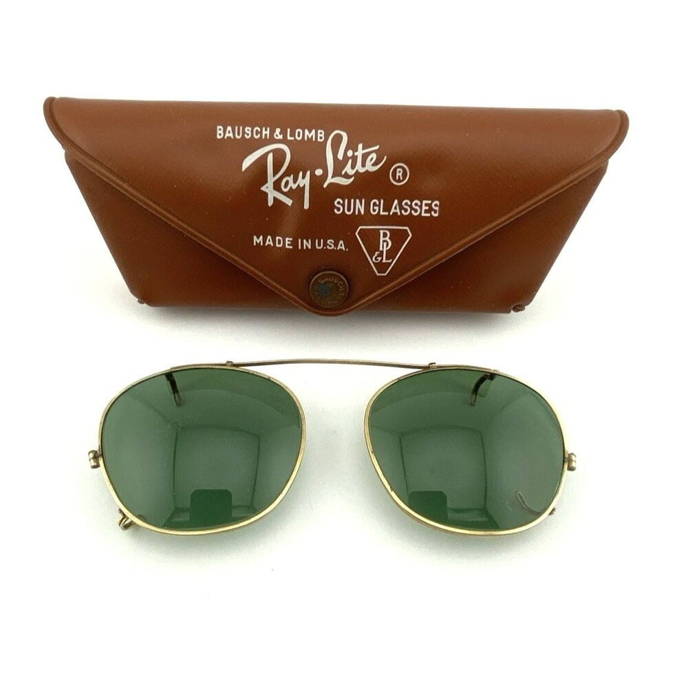 Bausch Lomb Ray Ban Ray Lite Clip On Sunglasses BL 48 Gold Tone Case Vintage B&L